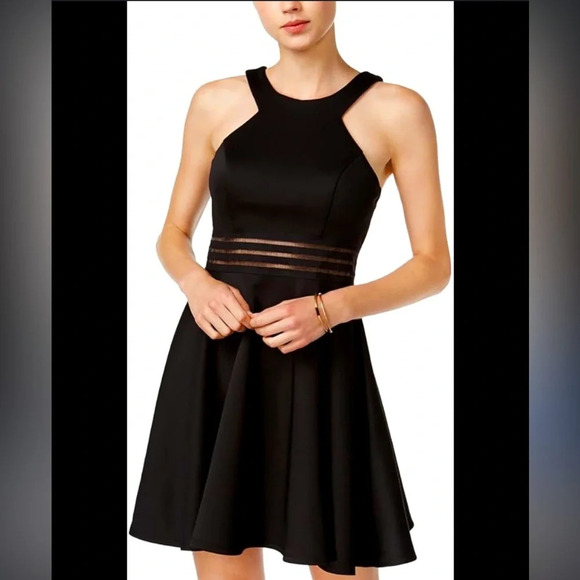 City Studio dress - black scuba fit and flare sheer panel NWT - Picture 1 of 10